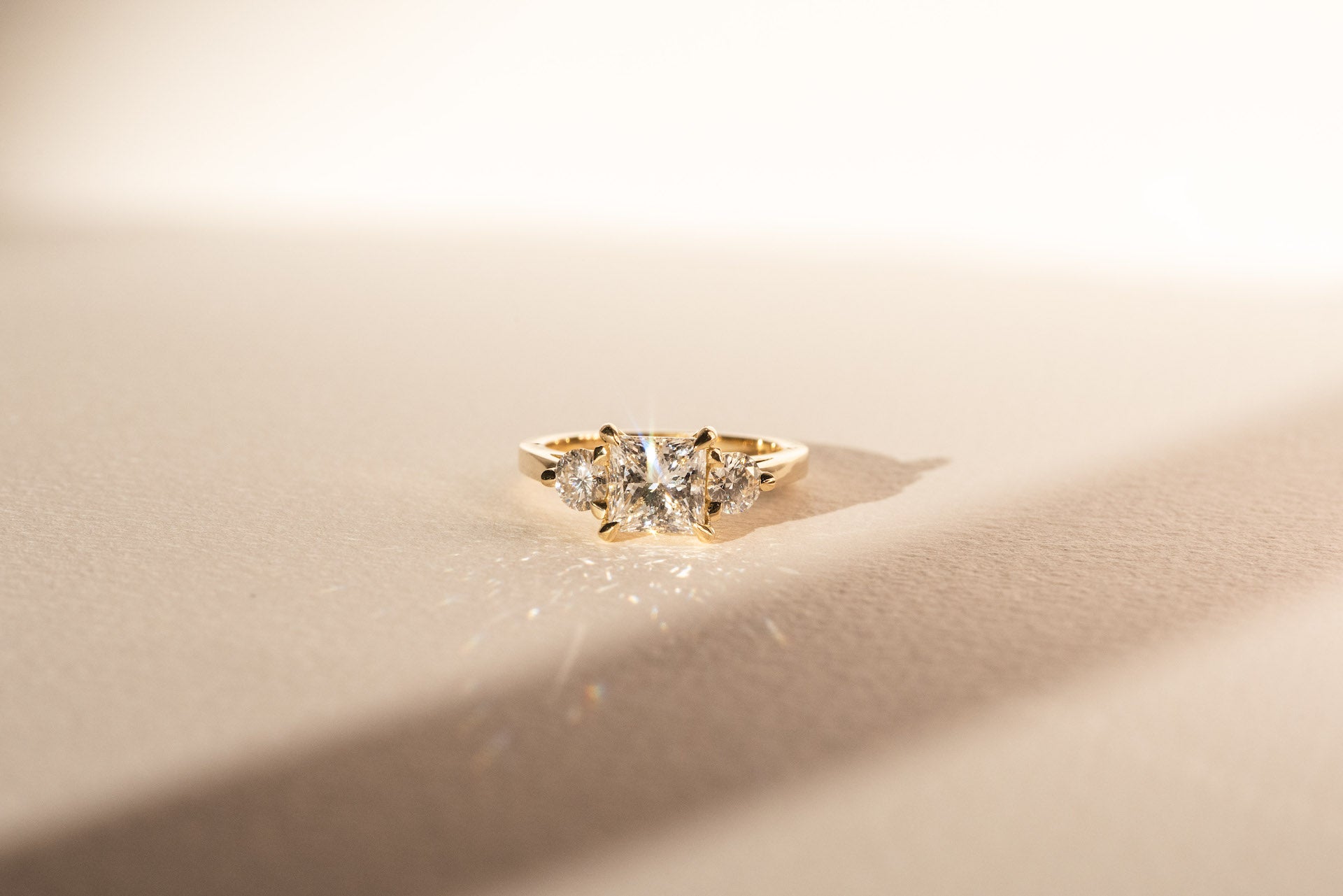 Three Stone Diamond Engagement Ring - Princess & Brilliant Cut Diamonds