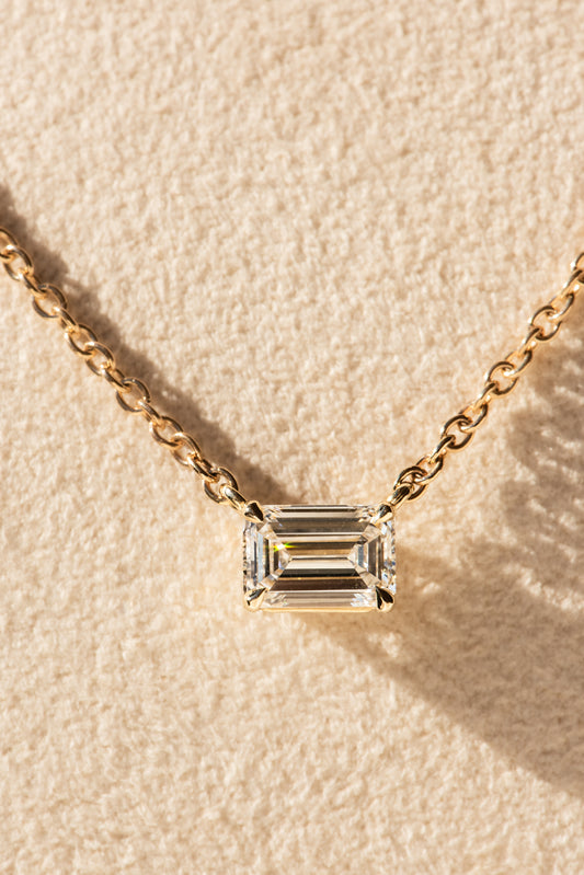 Emerald Cut Diamond Pendant Necklace - East West