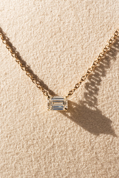 Emerald Cut Diamond Pendant Necklace - East West