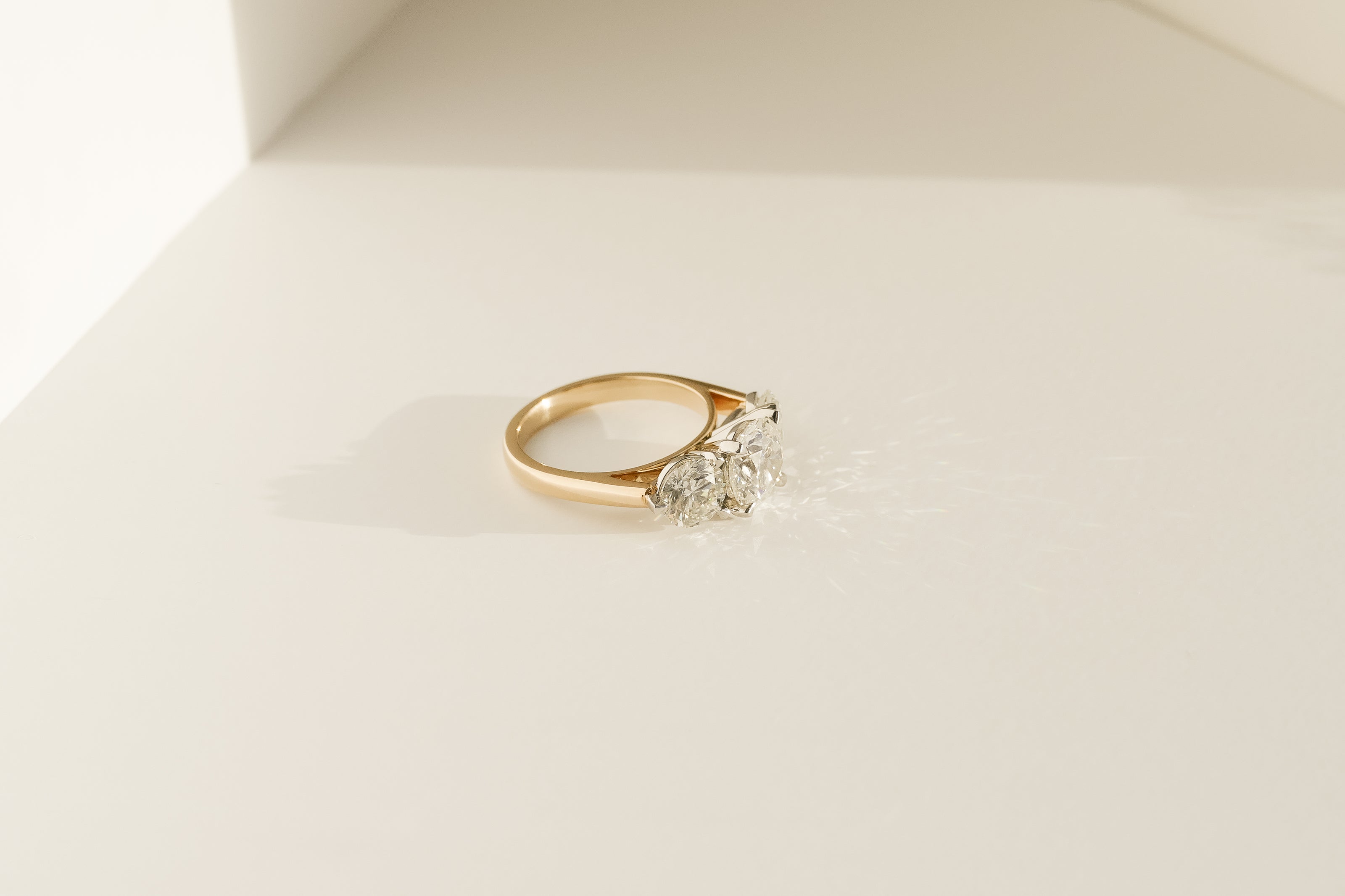 Grande Trois Round Brilliant Cut Diamond Engagement Ring Three Stone Dean & Dust - Bespoke Design