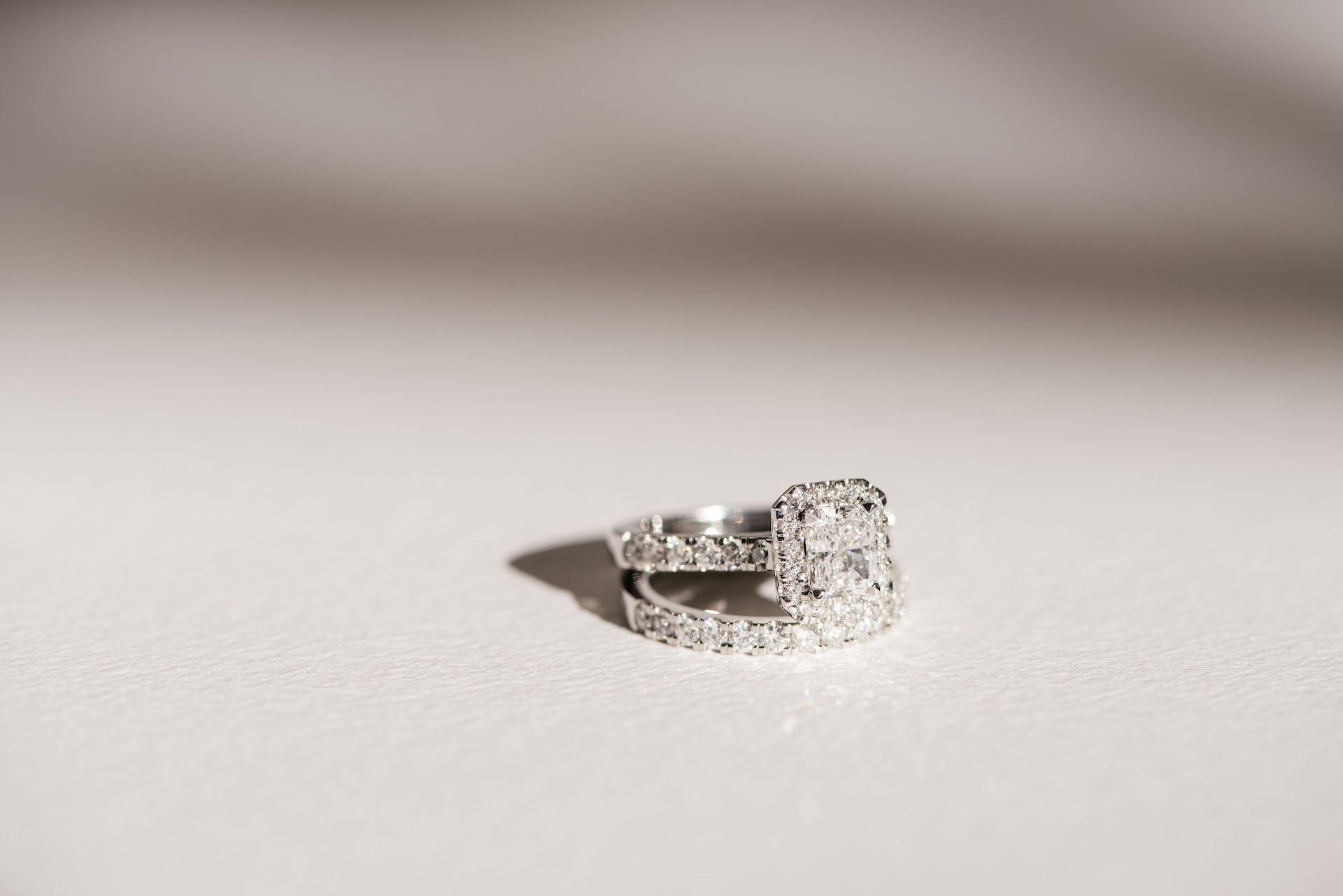 Radiant Diamond Halo Engagement Ring - Bespoke Design - Dean & Dust - Four Claw - Wedding Band