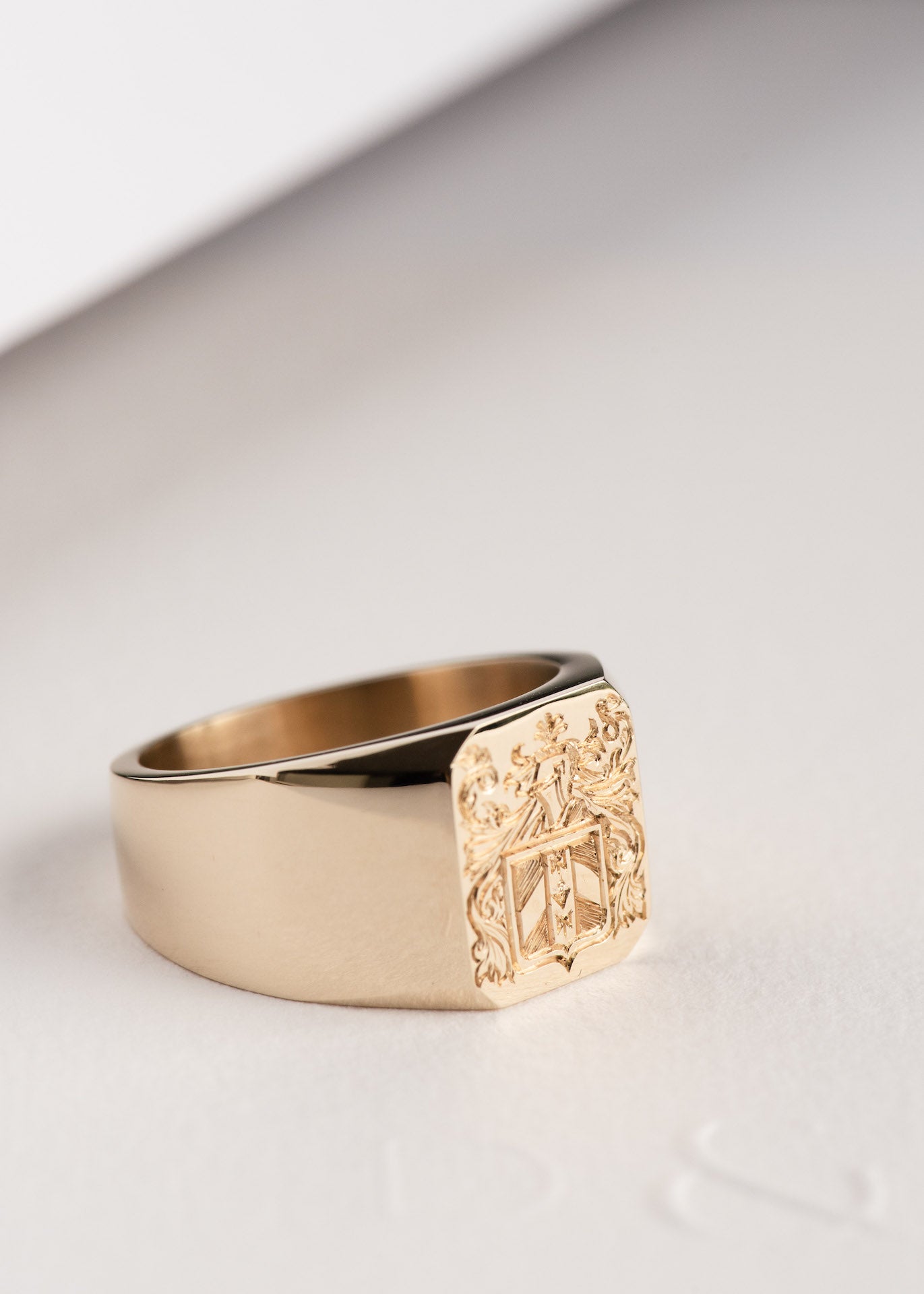 Dean & Dust - Bespoke Design - Custom Yellow Gold Signet Ring - Family Crest