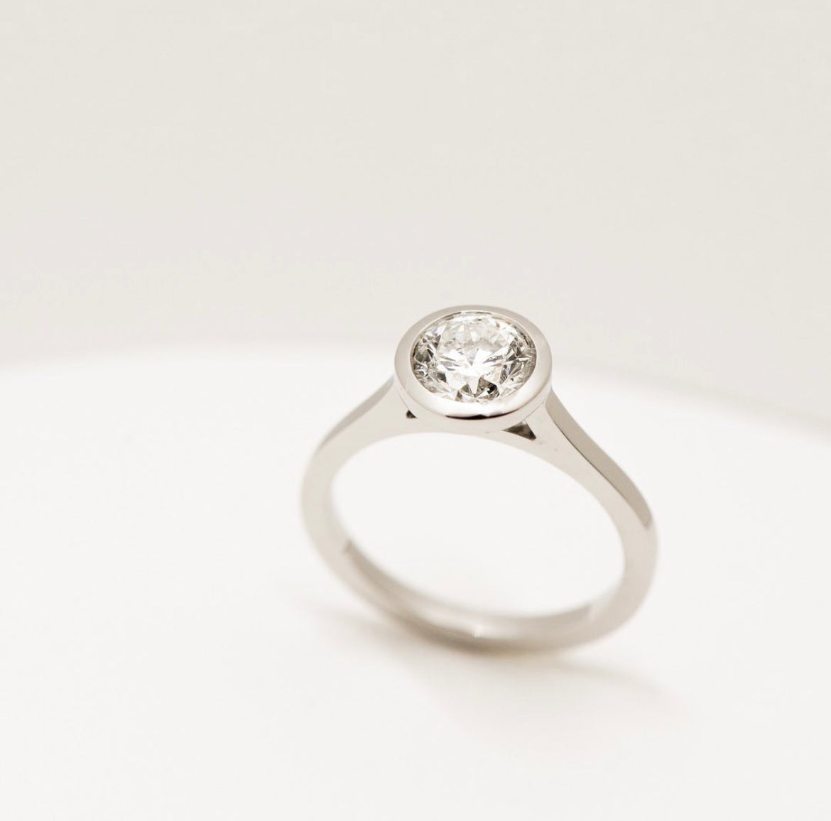 Round Bezel Set Diamond Engagement Ring in White Gold - Dean & Dust - Bespoke Design