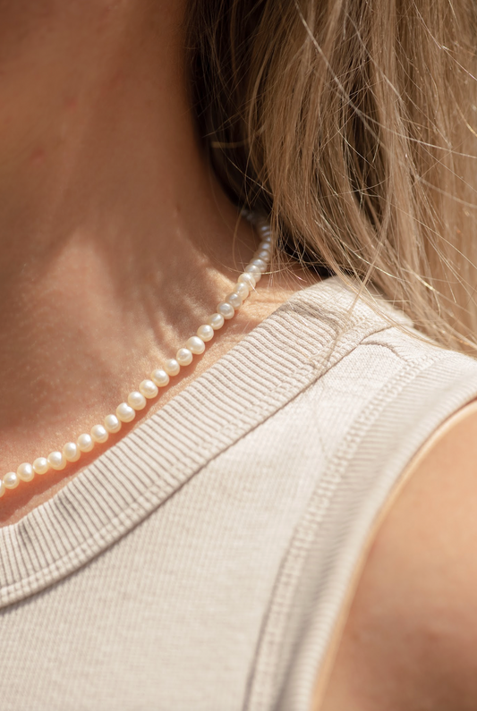 Semi Round Pearl Strand Necklace