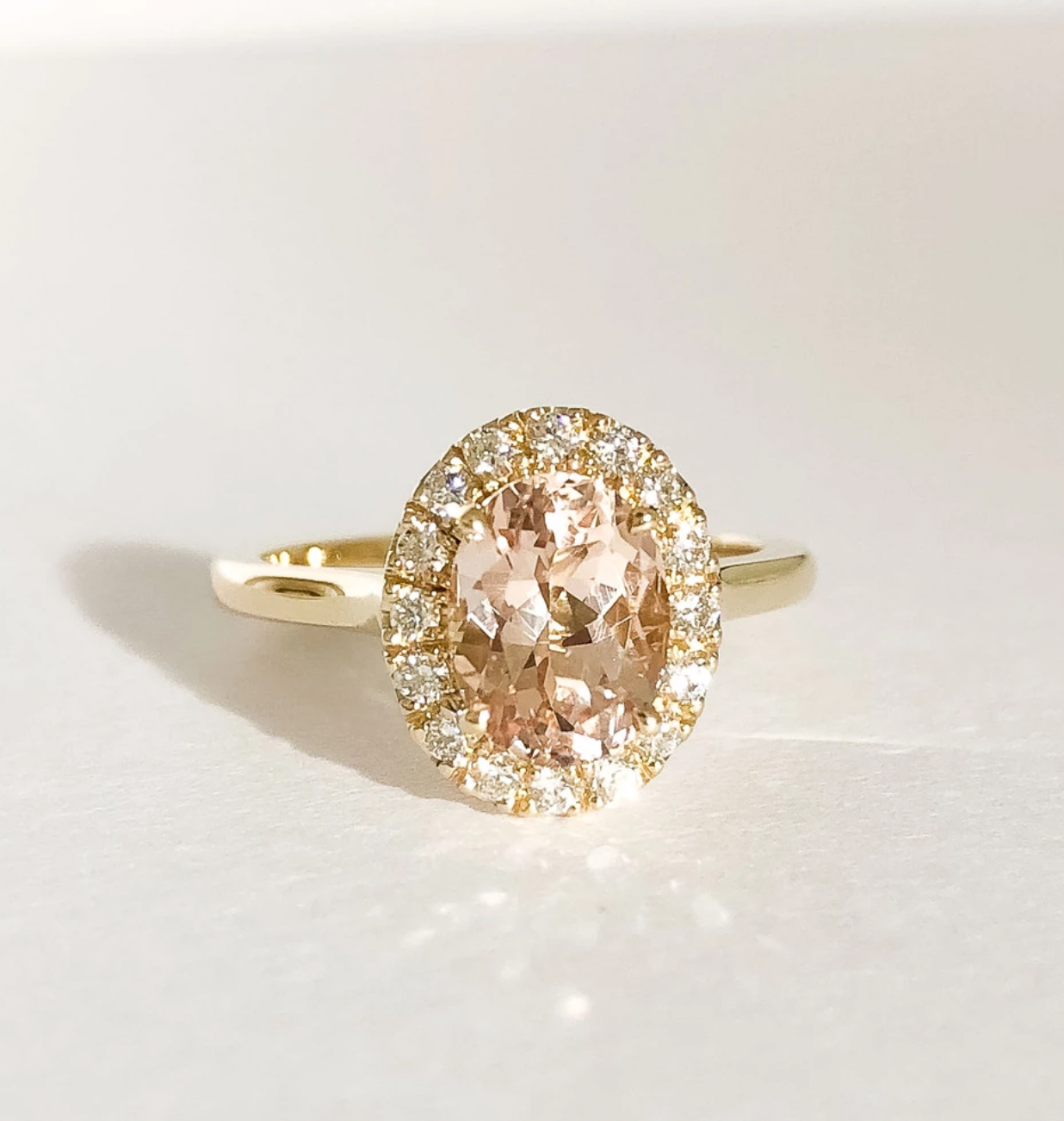 Pink Oval Sapphire with Diamond Halo - Dean & Dust - Bespoke Design