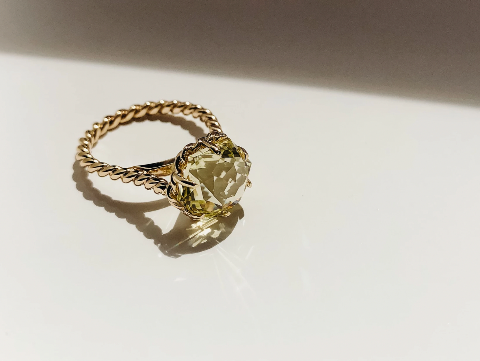Dean & Dust Citrine Ring Bespoke Design Gold Twist Band