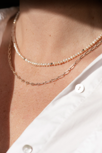 Gold Beaded Pearl Necklace