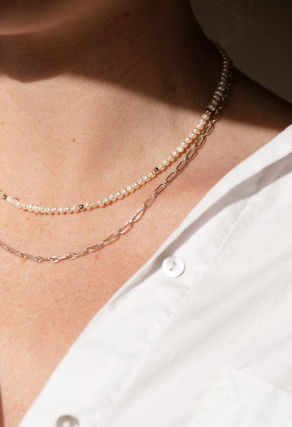 Gold Beaded Pearl Necklace