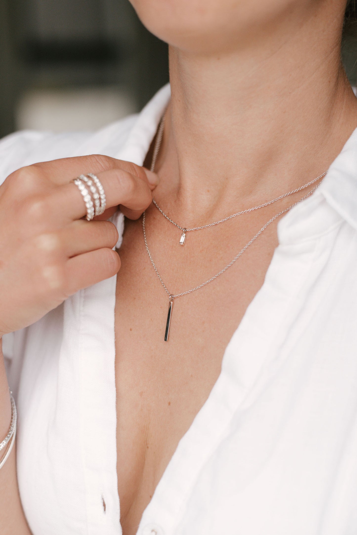 Baguette Diamond Vertical Necklace