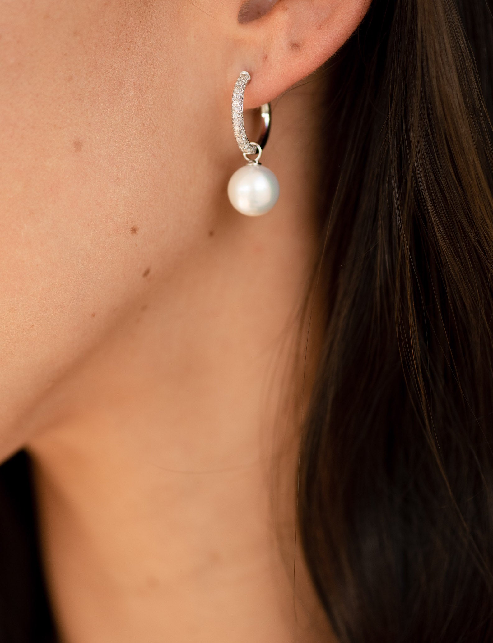 Diamond Pave Hoops Round Pearl Charms - Dean & Dust
