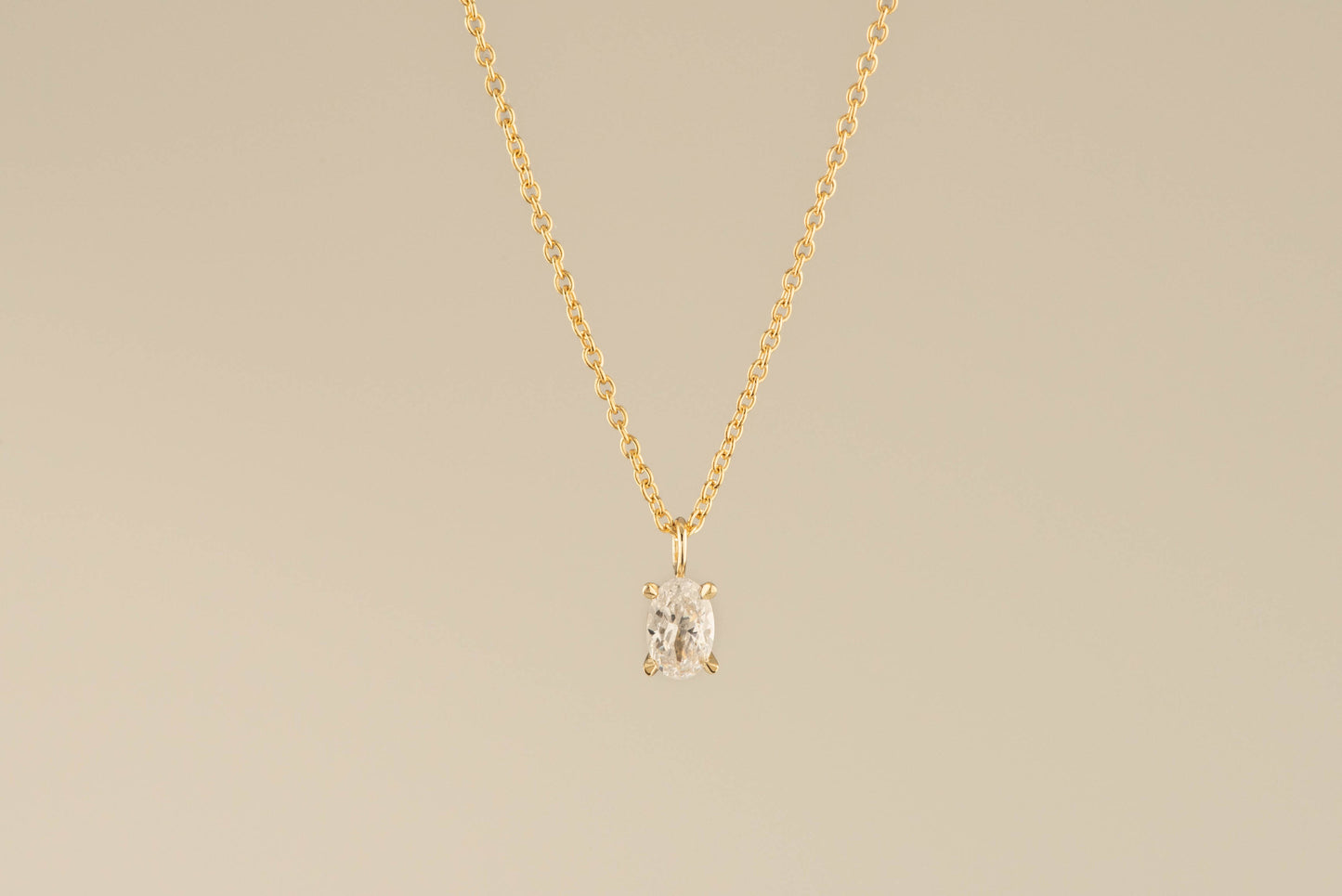 Classic 4 Claw Oval Diamond Necklace By Dean & Dust