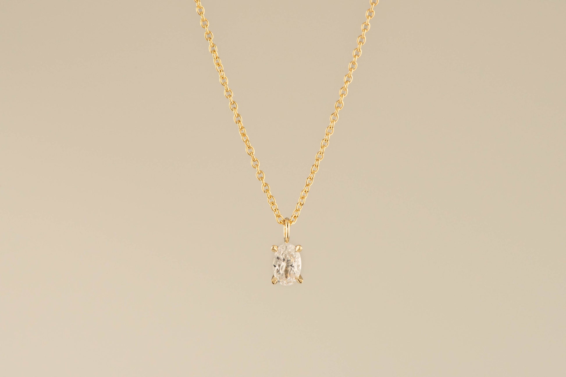 Classic 4 Claw Oval Diamond Necklace By Dean & Dust