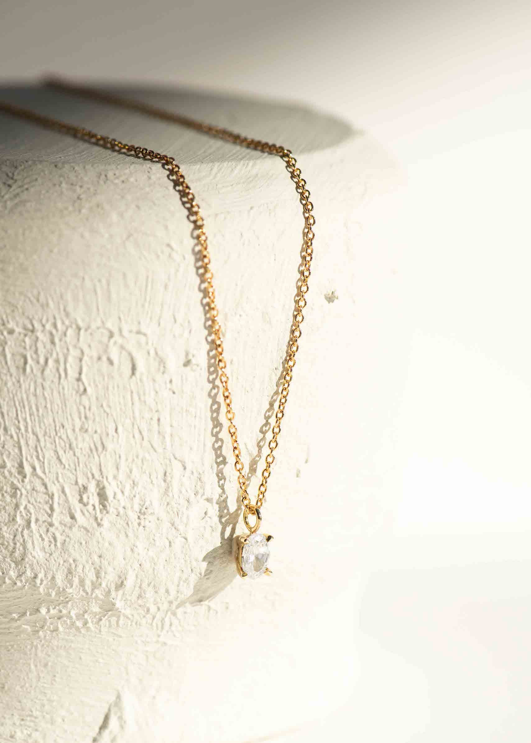 Classic 4 Claw Oval Diamond Necklace By Dean & Dust